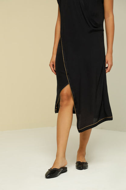 Womens Linen Crepe Fine Black Dress