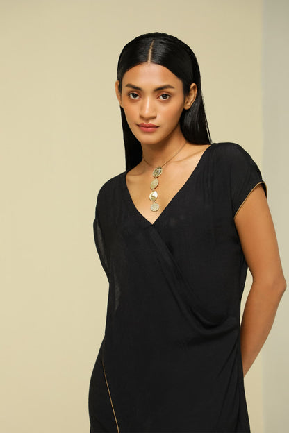 Womens Linen Crepe Fine Black Dress