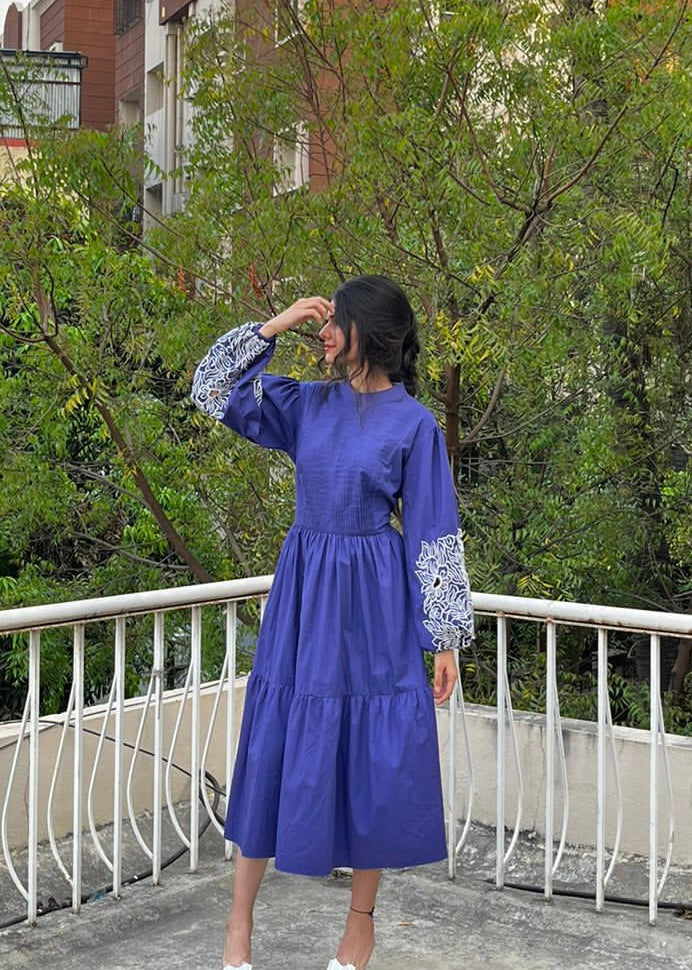 Blue Sleeveless Long Cotton Midi Dress – MoonTara