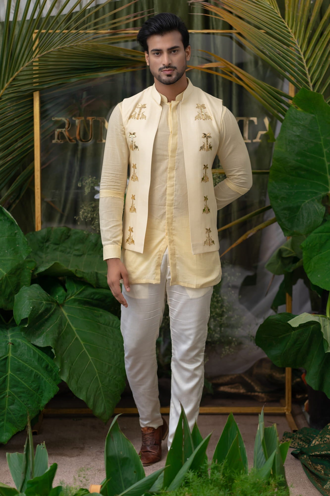 Men Wearing Cream Kurta Set