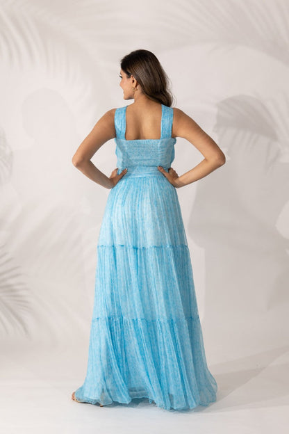 Womens Himalayan Blue Chiffon Crop Top With Skirt