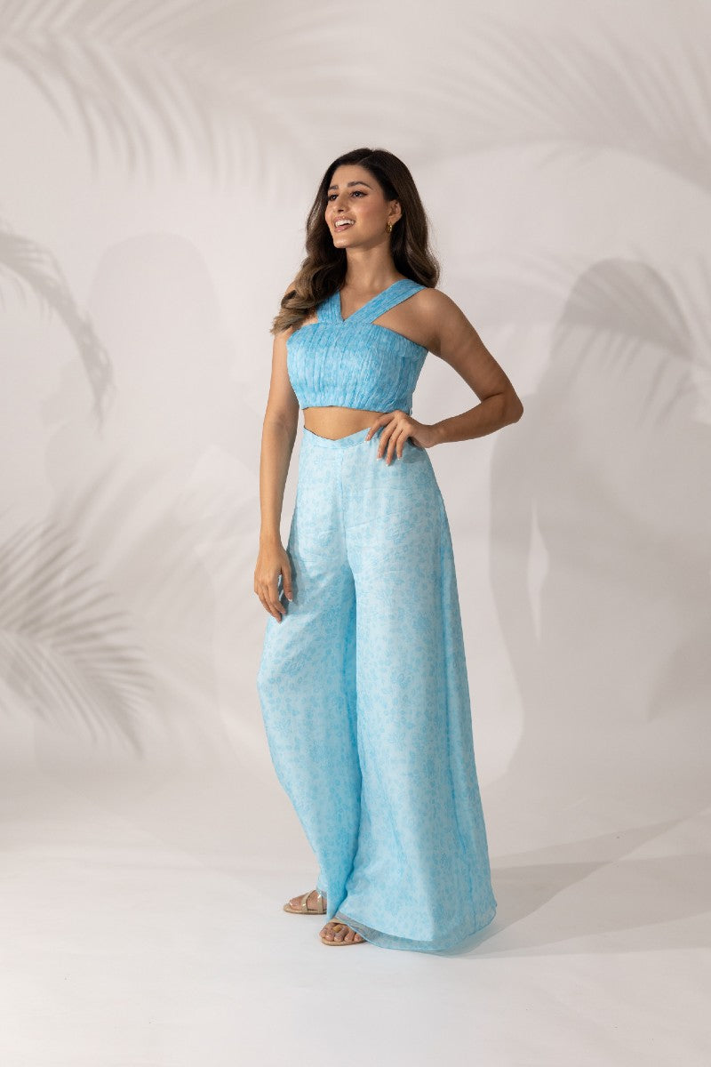 Women Wearing Blue Co-Ord Set.