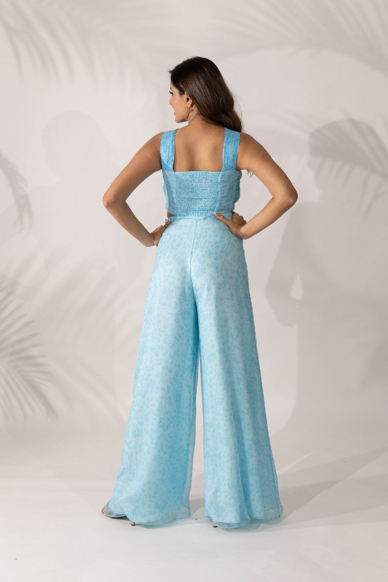 Womens Himalayan Blue Chiffon Crop Top With Pant