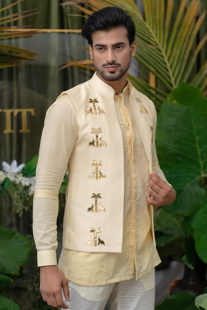 Mens Jashn Cream Cotton Kurta Set