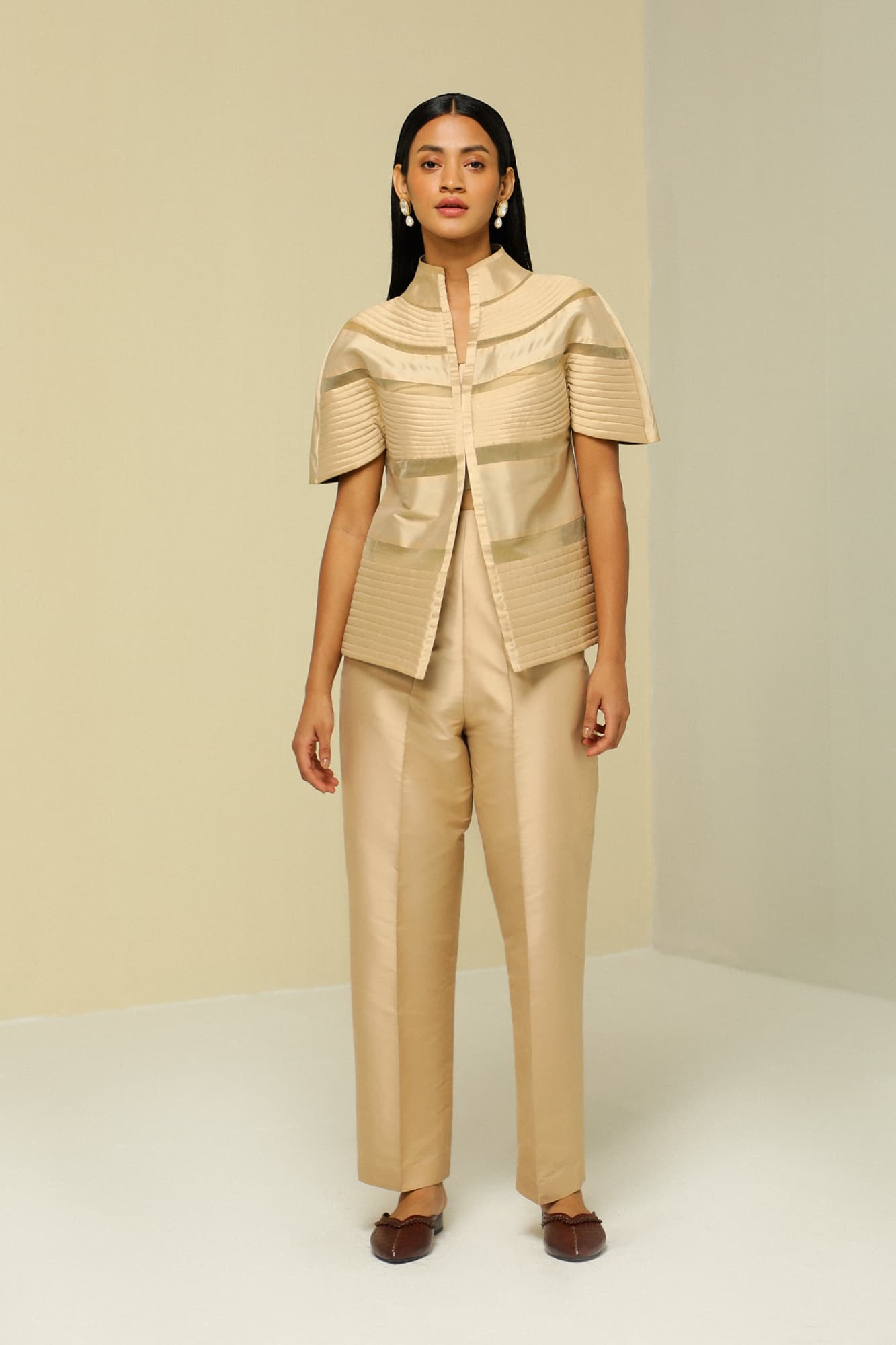 Womens Gold Silk Reversible Long Jacket