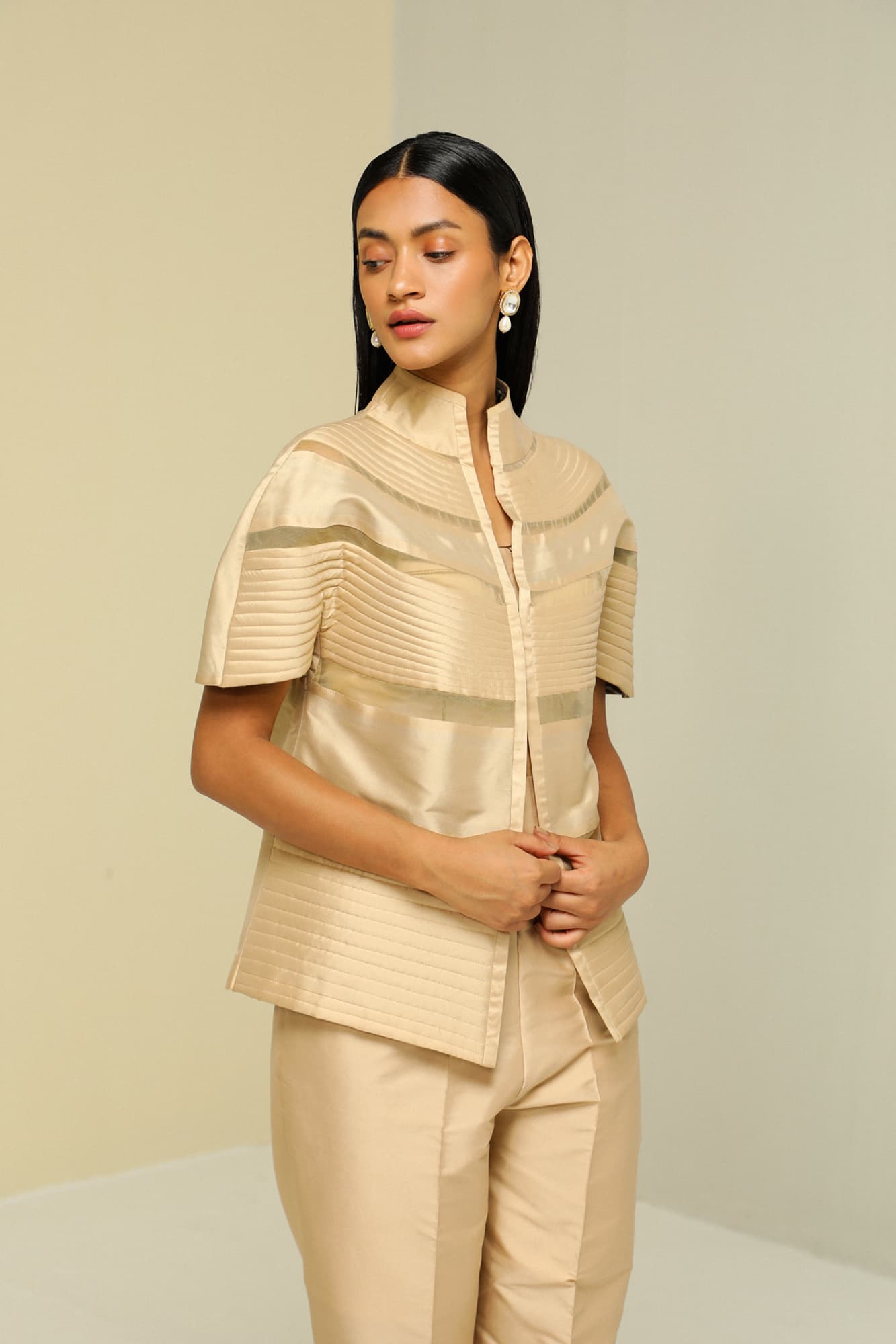 Womens Gold Silk Reversible Long Jacket