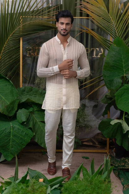 Men Wearing White Kurta Set