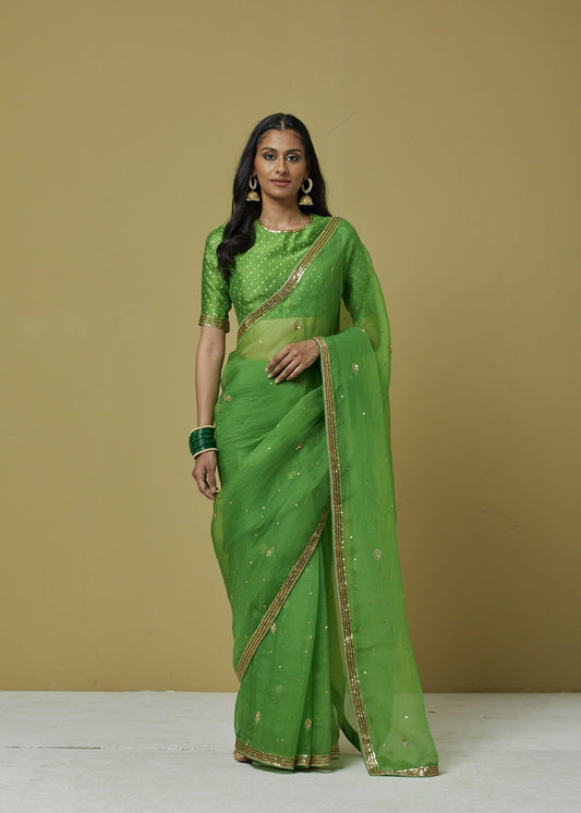 Women Wearing Green Saree.