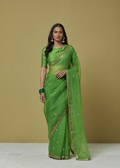 Women Wearing Green Saree.
