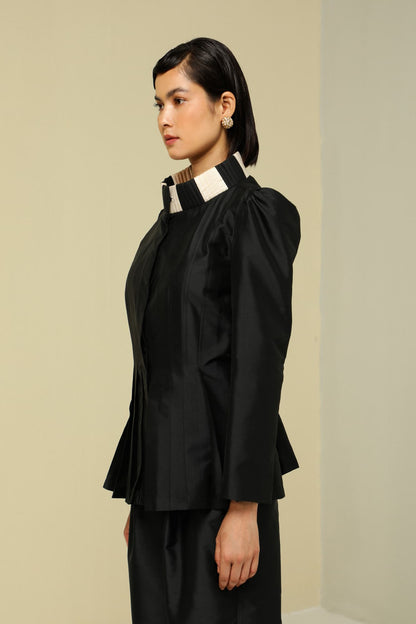 Womens Black Silk Pleat Jacket