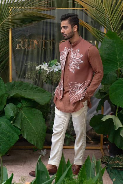 Men Wearing Brown Kurta Set