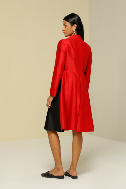 Womens Red And Black Overlap Jacket Dress