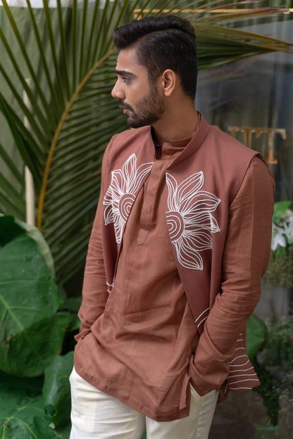 Mens Jashn Brown Cotton Kurta Set