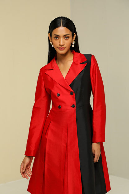 Womens Red And Black Overlap Jacket Dress