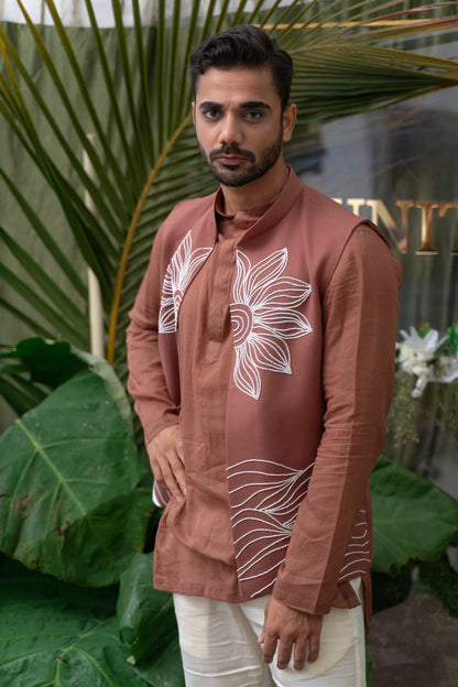 Mens Jashn Brown Cotton Kurta Set