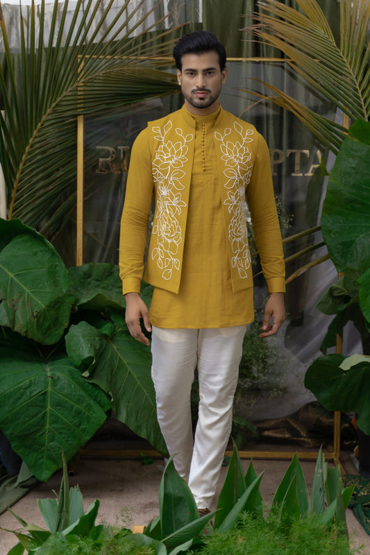 Men Wearing Yellow Embroidered Jacket