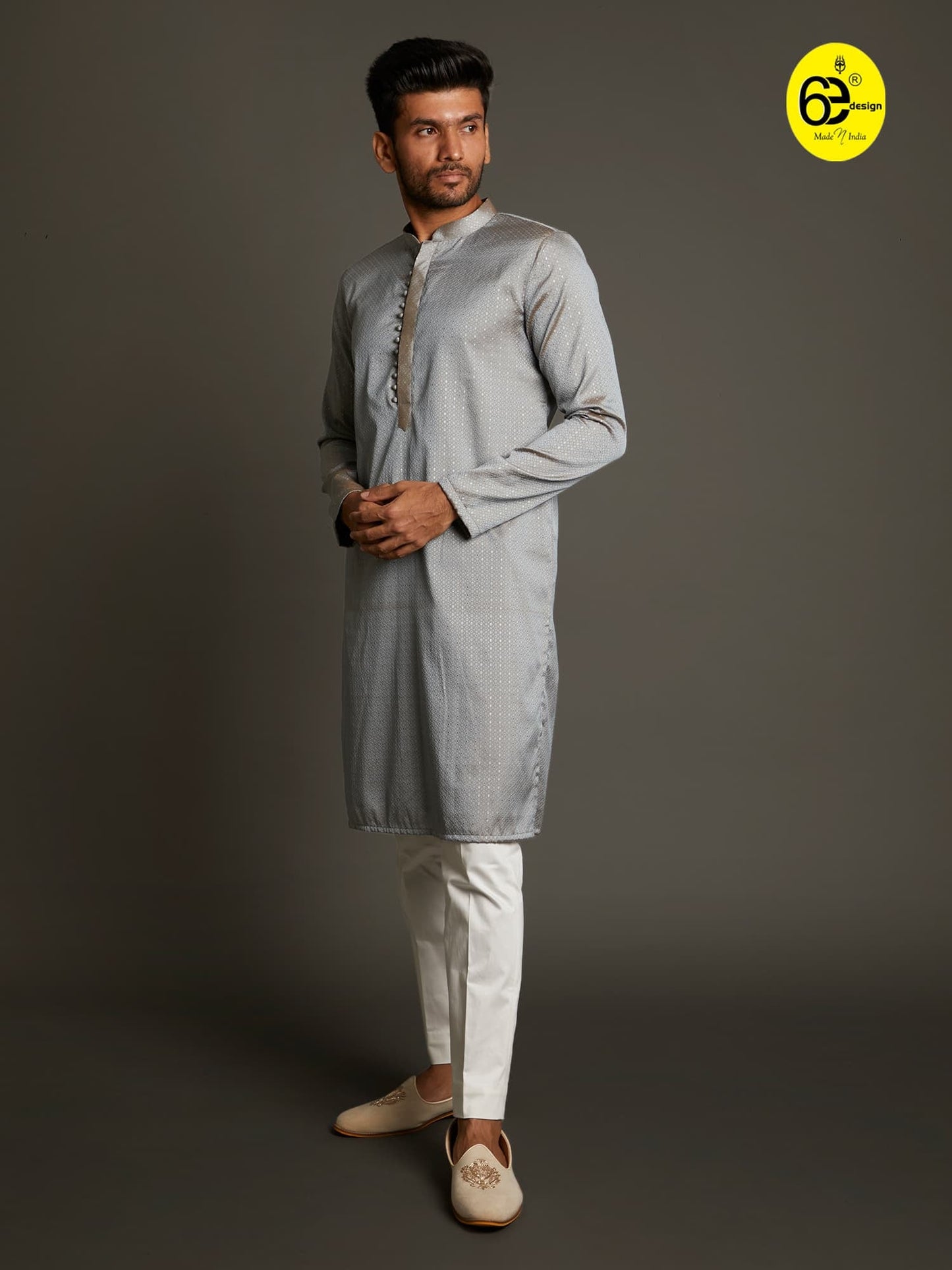 Mens 6ED Grey Fancy Kurta Set