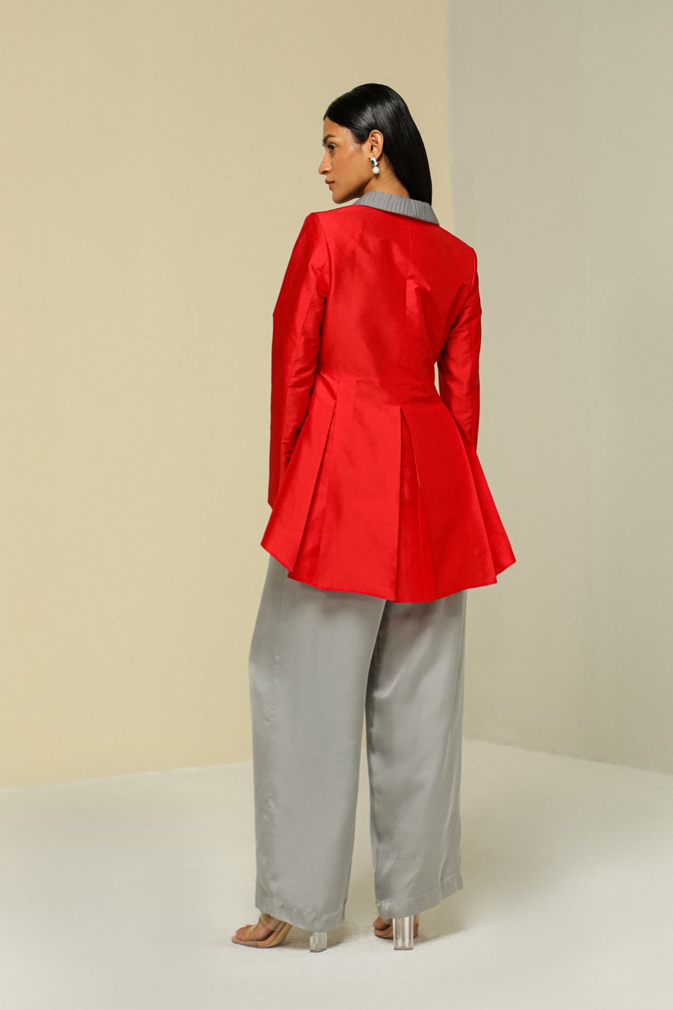 Womens Red And Grey Peplum Jacket
