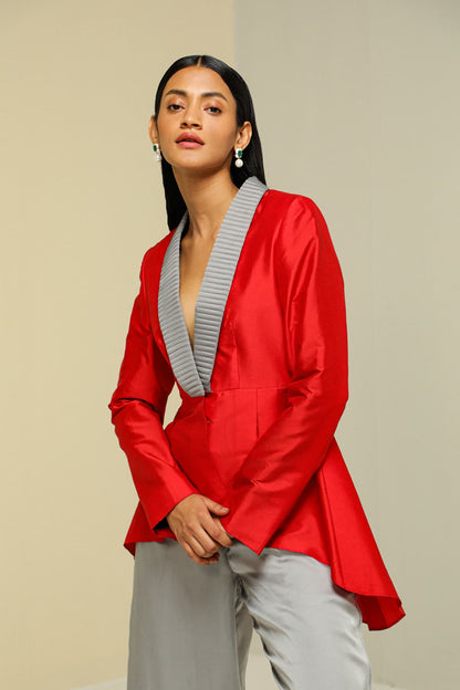 Womens Red And Grey Peplum Jacket