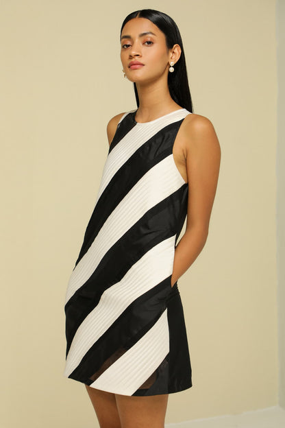 Womens Black & White Diagonal Dress