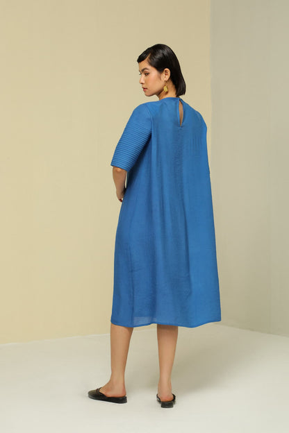 Womens Blue Linen Crepe Easy Breezy Dress