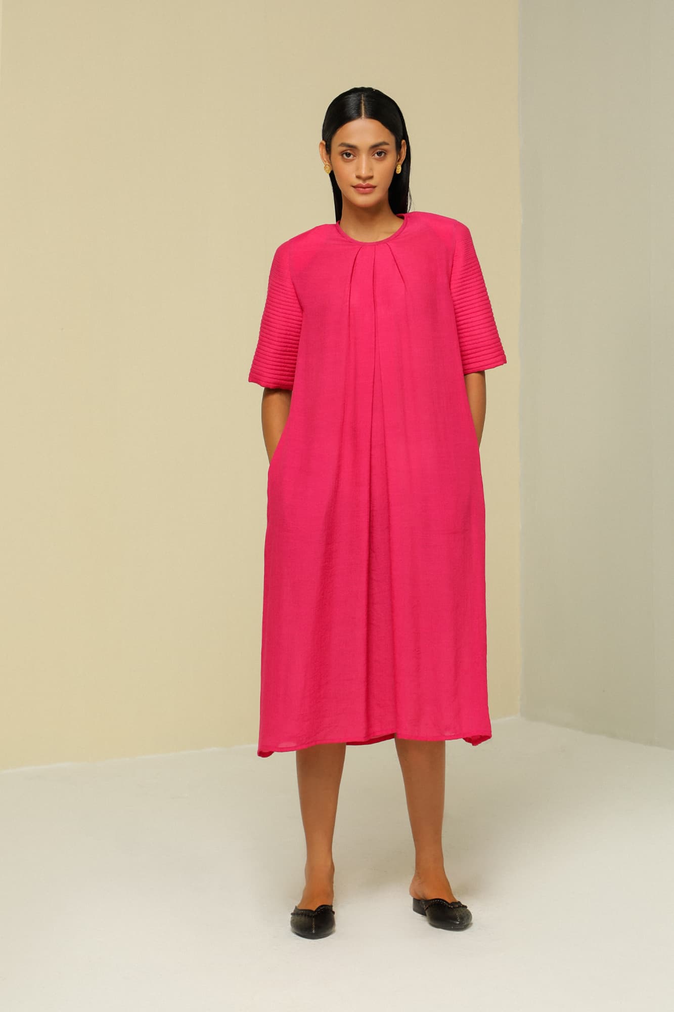 Womens Pink Linen Crepe Easy Breezy Dress