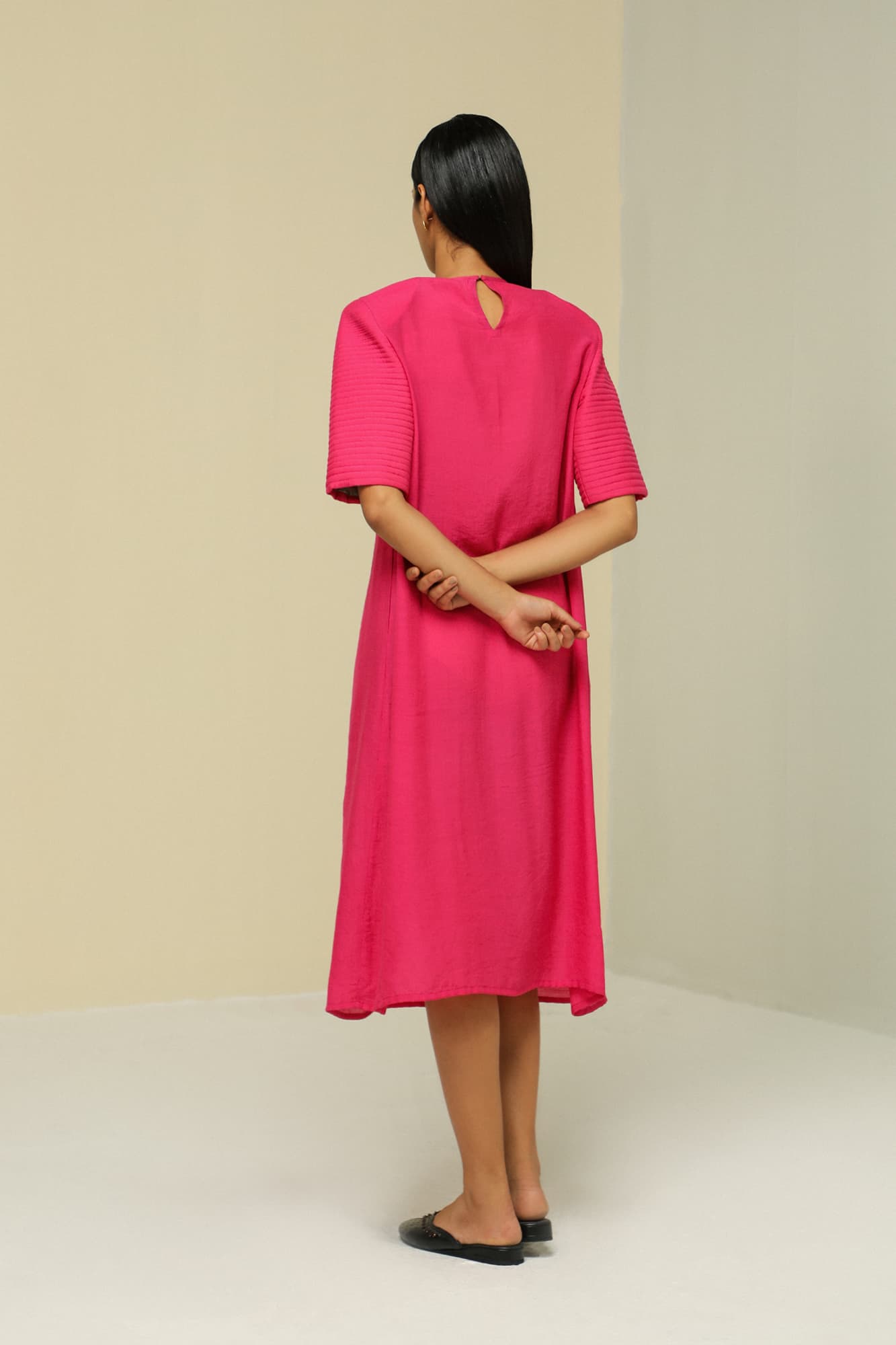 Womens Pink Linen Crepe Easy Breezy Dress
