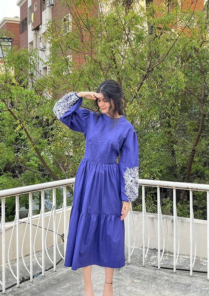Womens Wargi Blue Cotton Midi Dress
