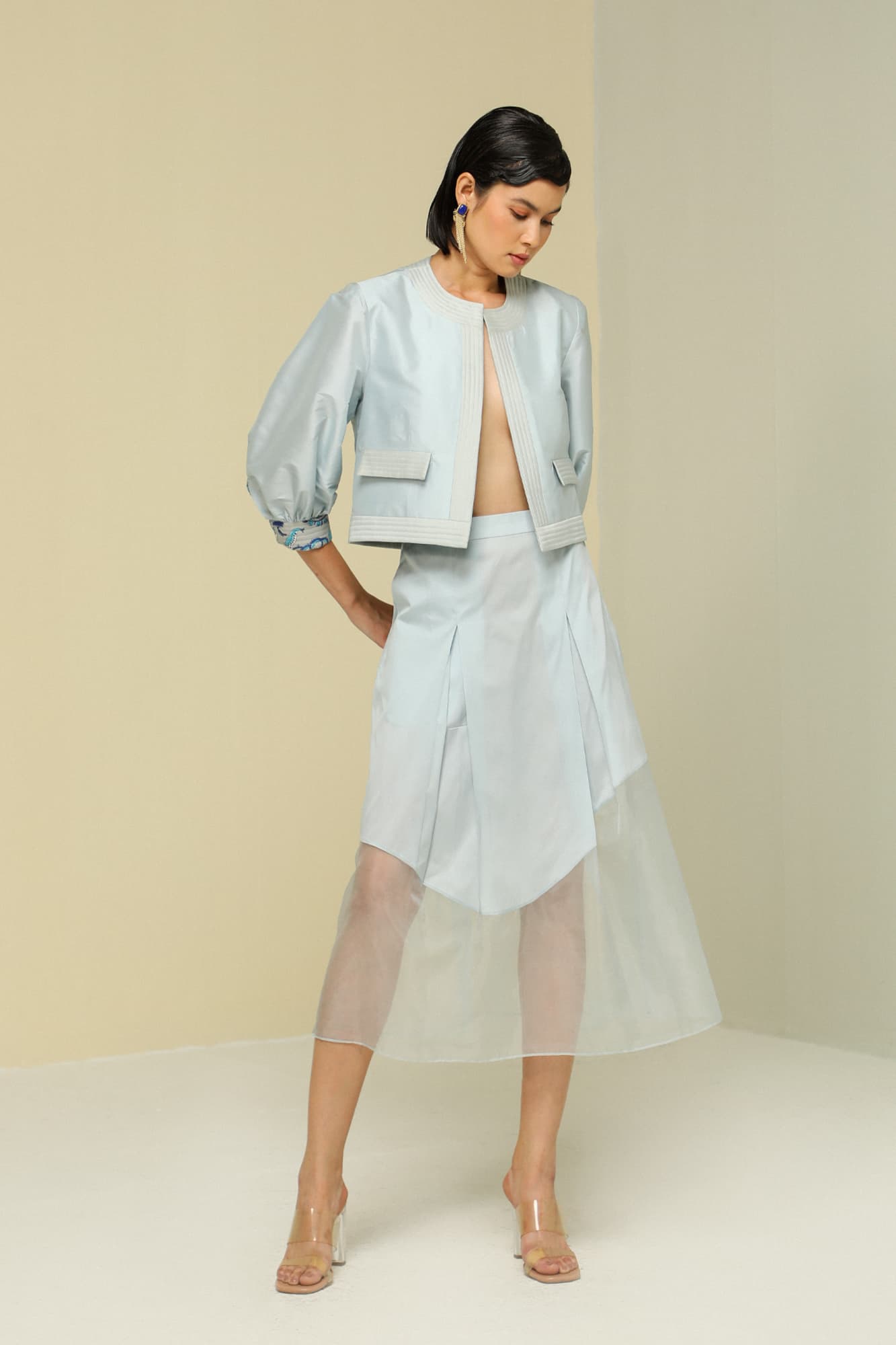 Womens Ice Blue Silk Skirt