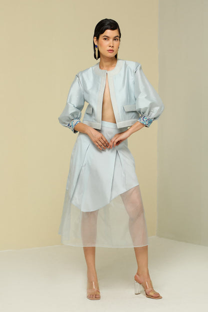 Womens Ice Blue Silk Jacket