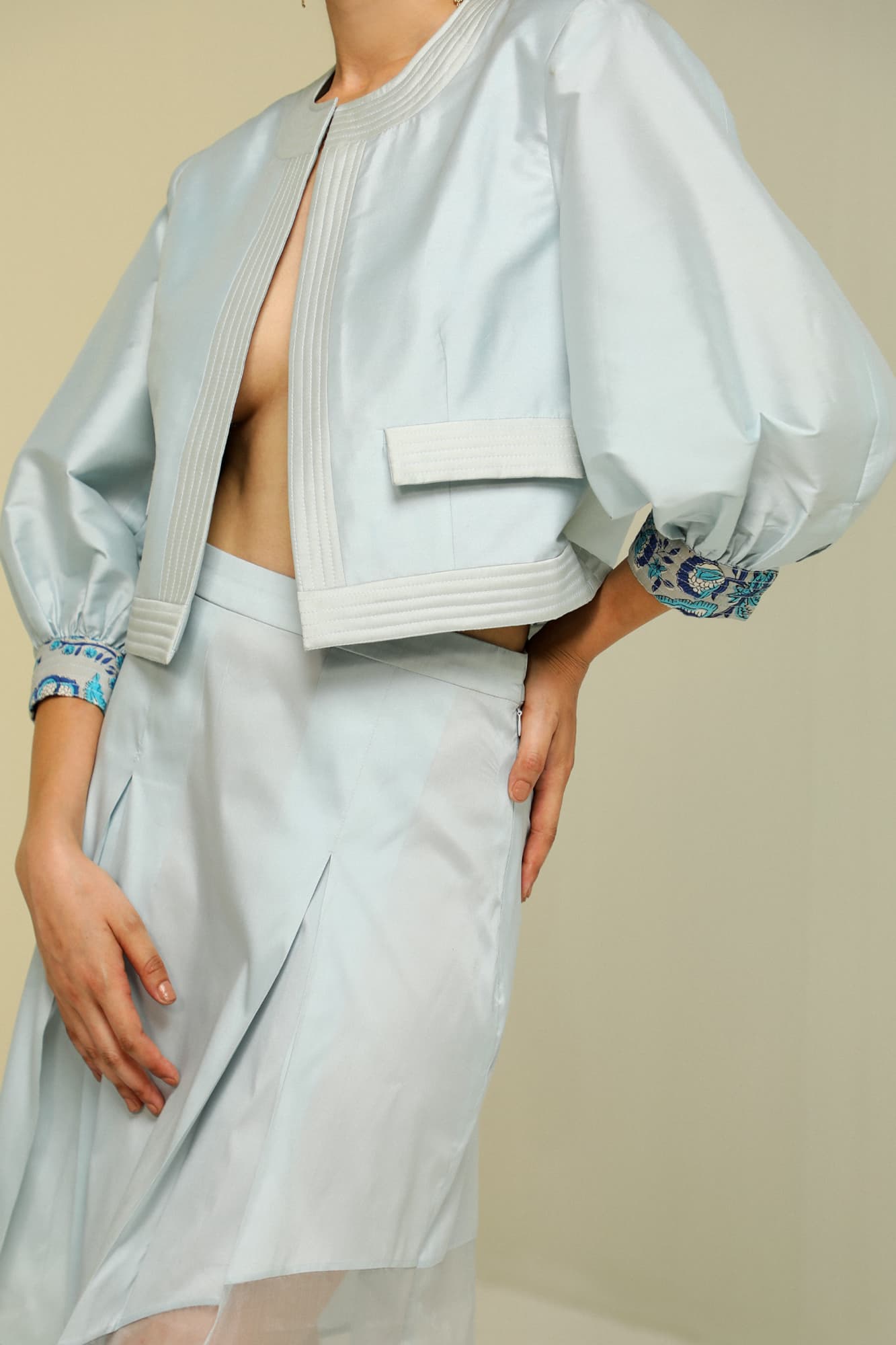 Womens Ice Blue Silk Jacket