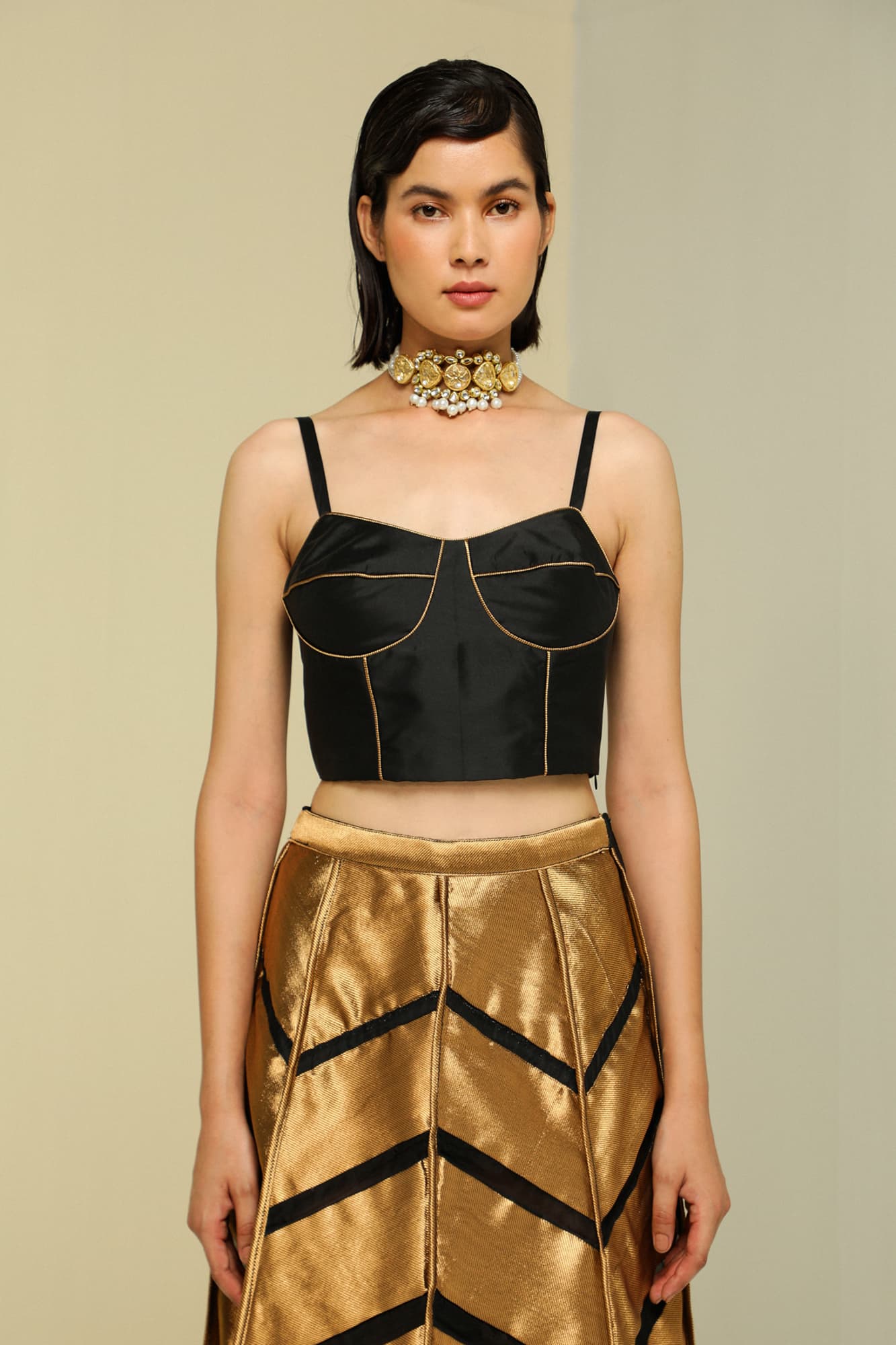 Womens Black Silk Bustier