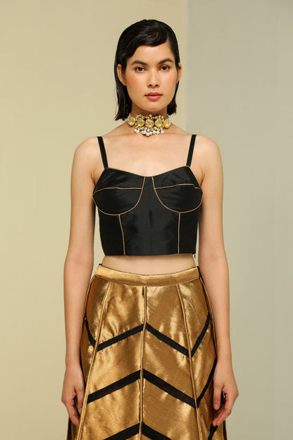 Womens Black Silk Bustier