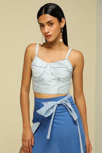 Womens Color Block Linen Crepe Wrap Skirt
