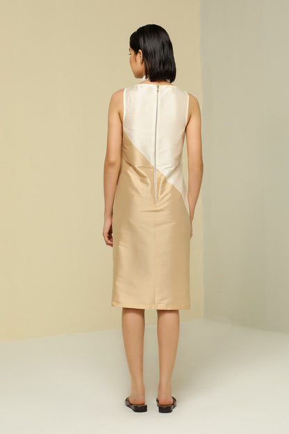 Womens Gold & White Diagonal Dress