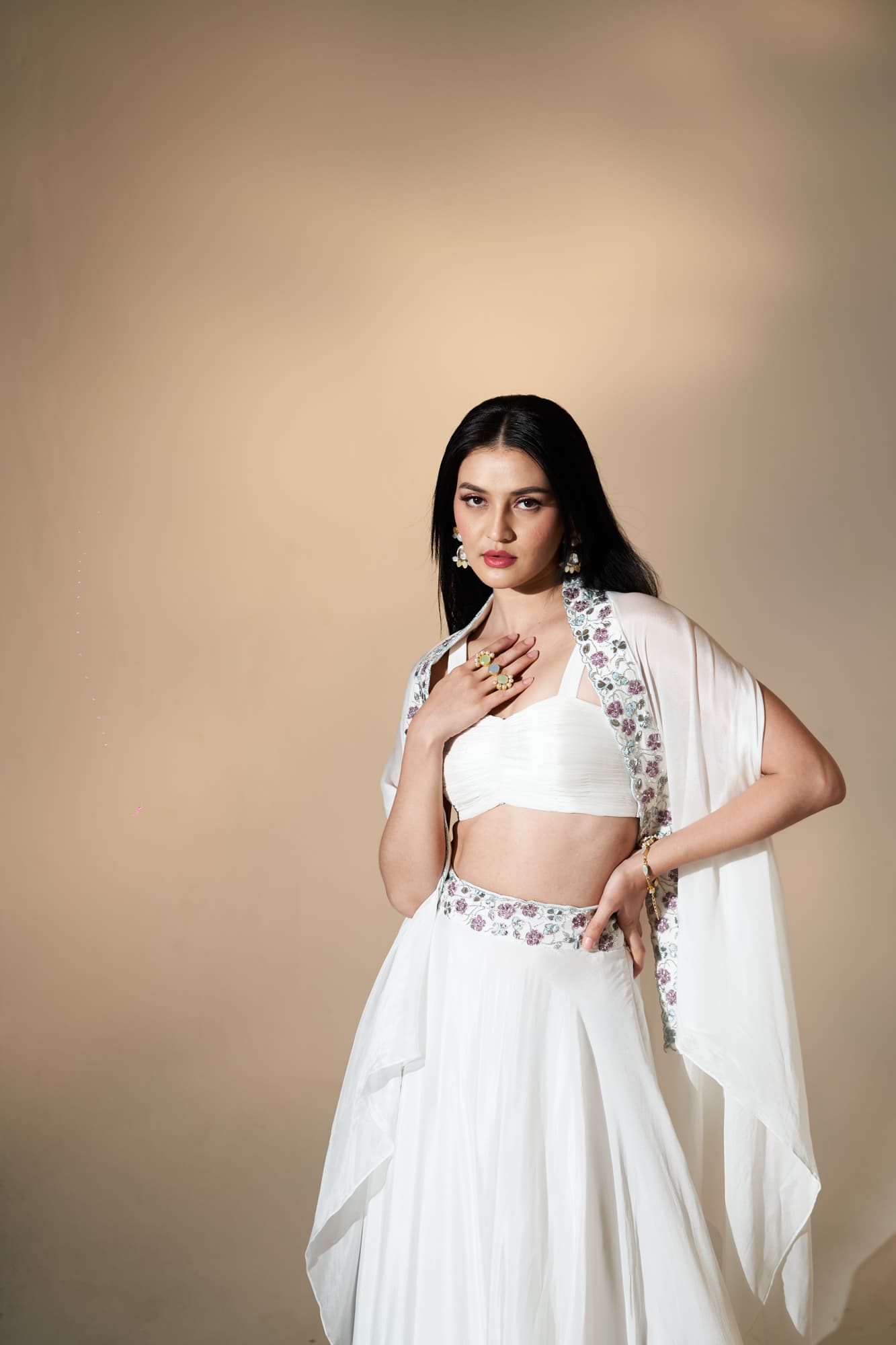 Womens  White Cape Lehenga Set