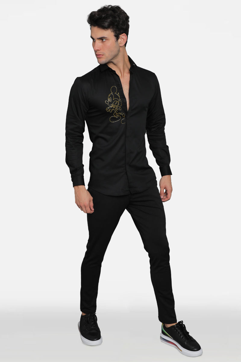 Mens Kom Micheal Black Cotton Shirt