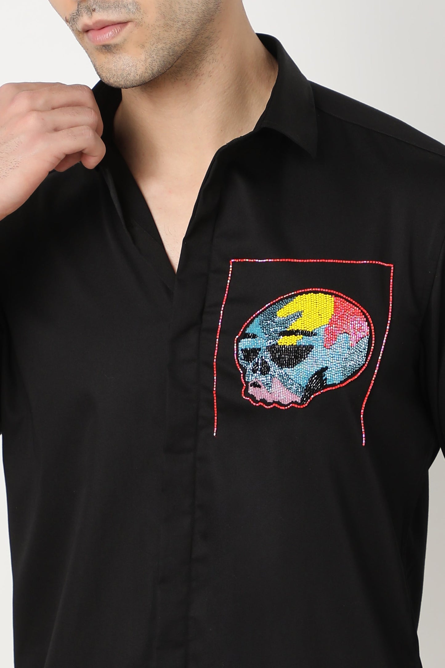 Mens Kom Skull Black Cotton Shirt