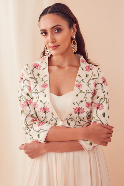 Womens White Georgette Jacket Set