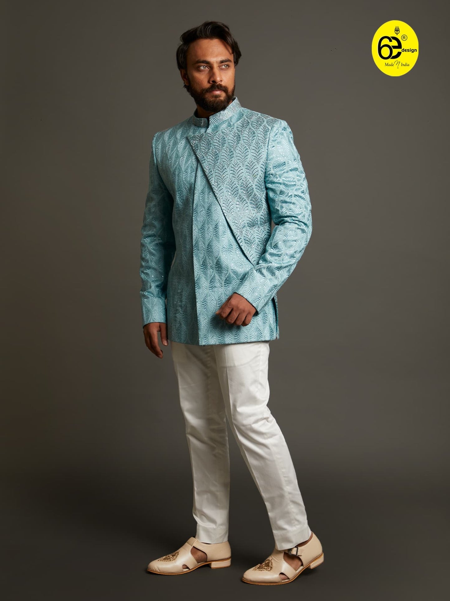 Mens 6ED Ice Blue Lucknowi Elegant Jodhpuri