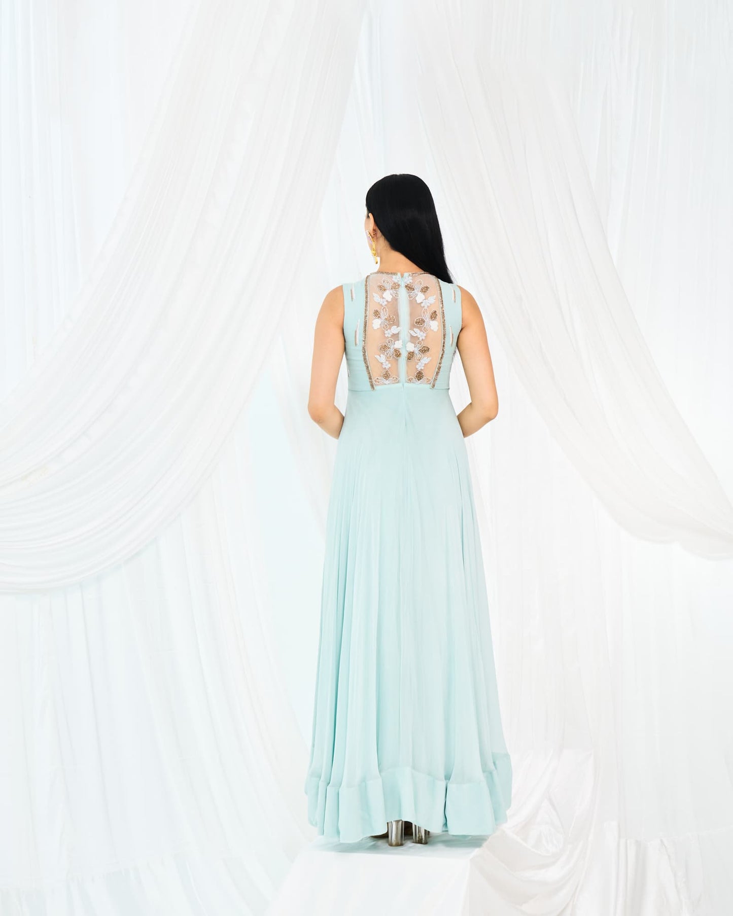 Womens Ice Blue Asymmetric Frock