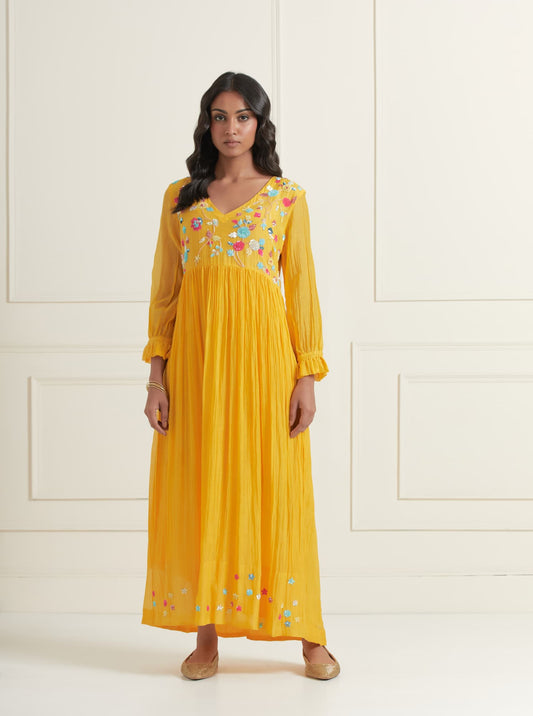 Women Wearing  MTO Yellow Chanderi Dress