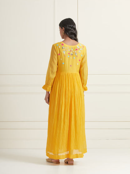 Womens  Elaya MTO Yellow Chanderi Dress