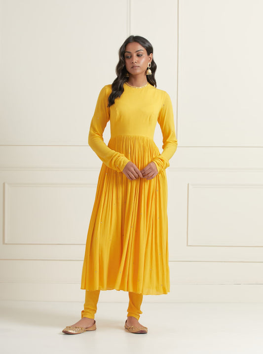 Womens Wearing Naveli 2 MTO Yellow Cotton Anarkali