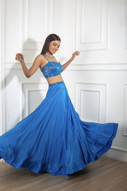 Womens Teal Blue Lehenga Set