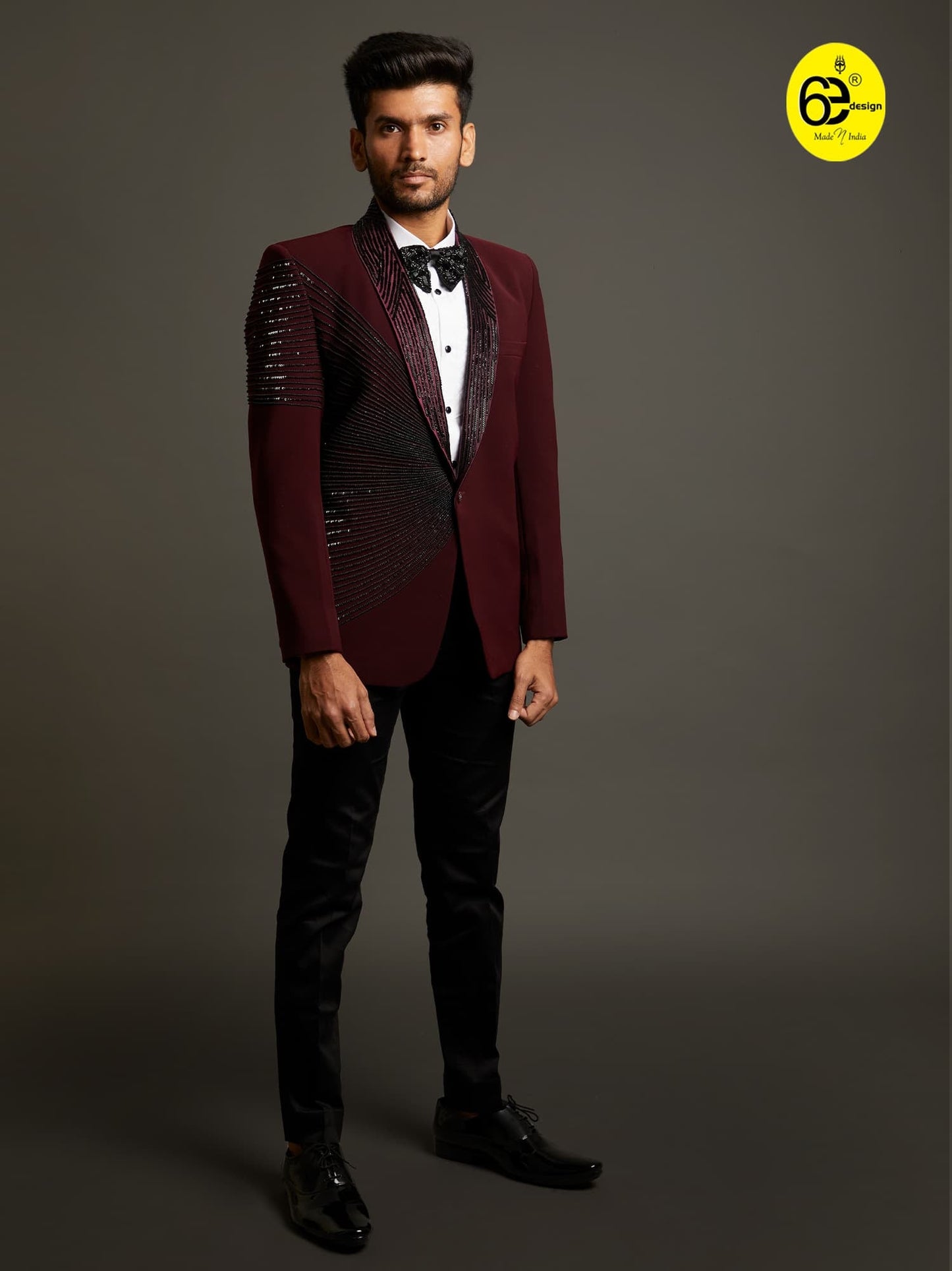 Mens 6ED Deep Wine Party Wear Tuxedo Set