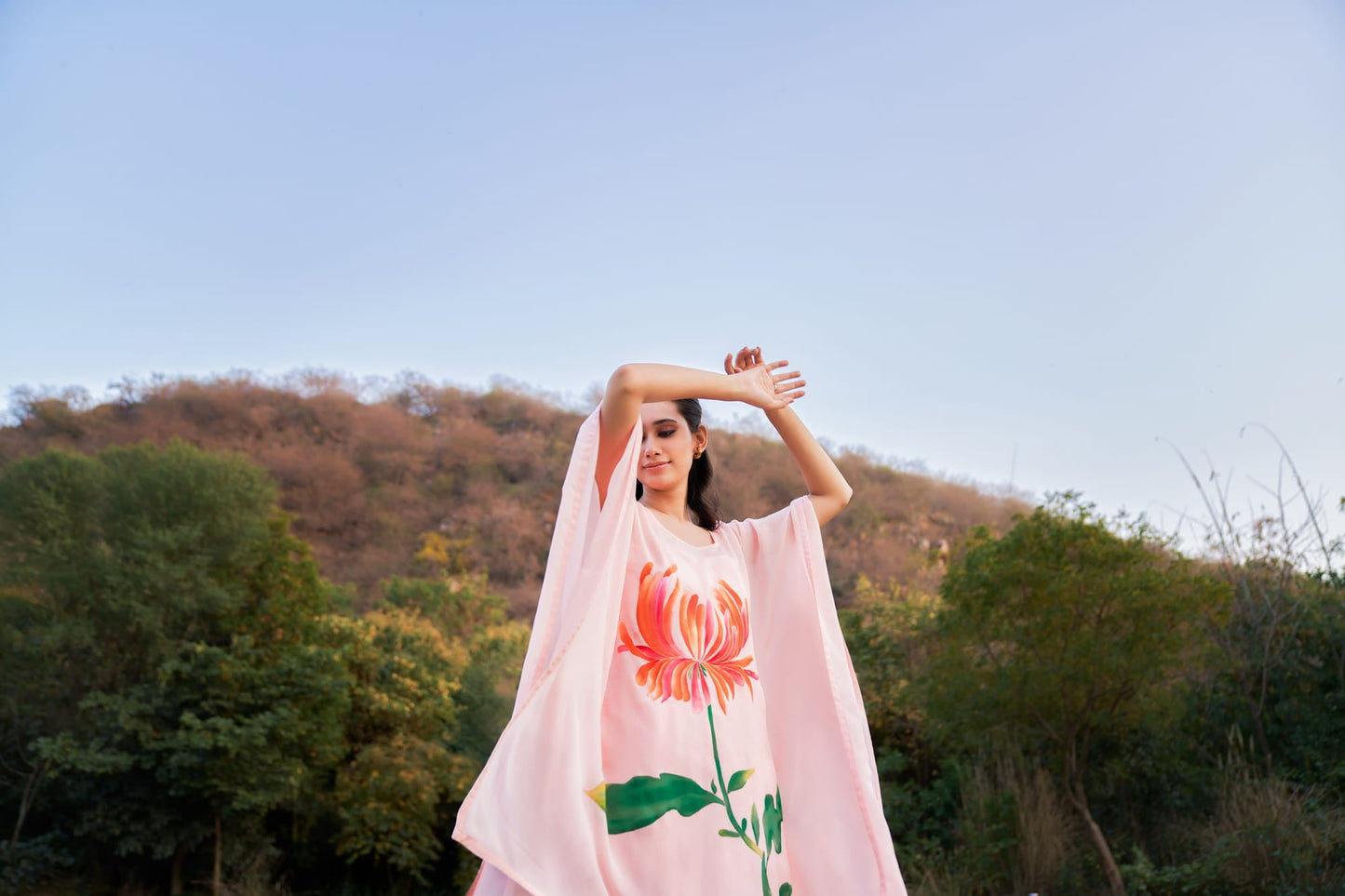 Womens Chrysanthemum Orange Cotton Kaftan