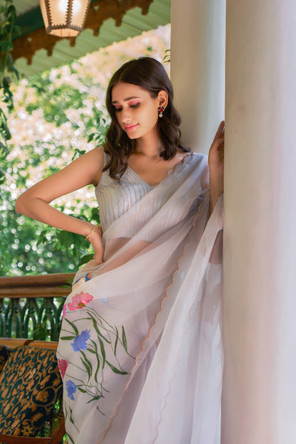 Women Wearing Grey Saree.