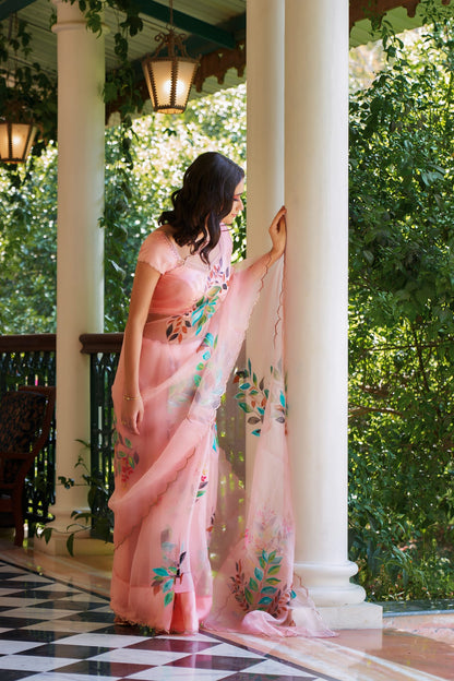 Womens Daisy Orange Silk Saree