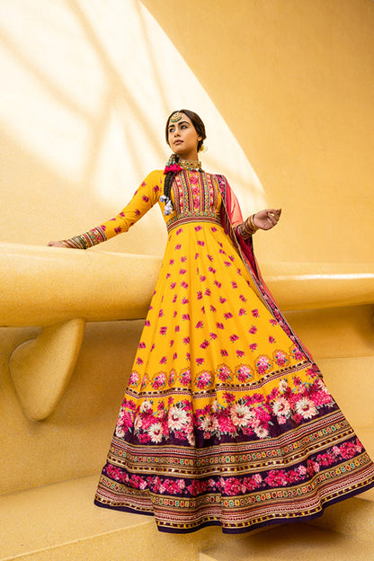 Womens Inayat Yellow Silk Anarkali Set